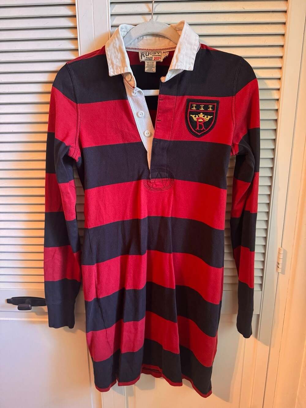 Rugby Ralph Lauren Striped Long Sleeve Rugby Polo Dress Red Navy Crest Patch Siz